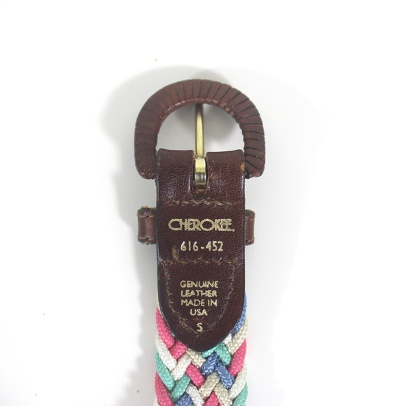 woven cord Belt with Warm Brown Leather Buckle and Tip Pink Green Blue Aqua - Picture 3 of 8